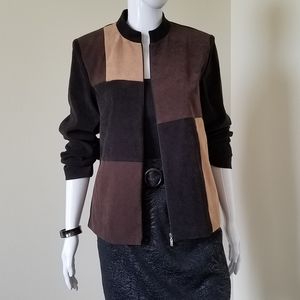 JM Collection Black Brown Tan Zipper Jacket